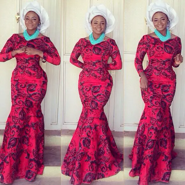 ovation aso ebi red and black lace style of the day