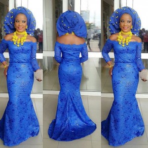 Colorful Aso ebi In Lace Long Gown Lookbook #10.