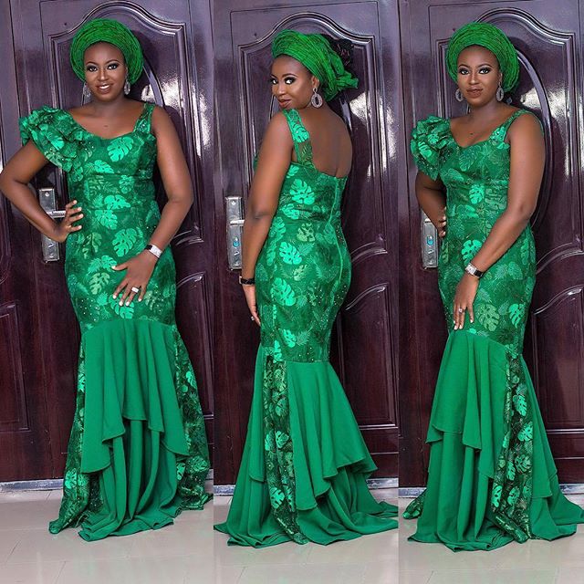 Green Aso Ebi Styles Fashionistas Slayed For Nigeria Independence Weekend. 