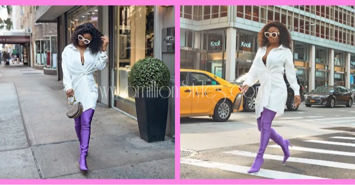 Shoe Crush: Toke Makinwa Wearing Beautiful Purple Balenciaga Boots