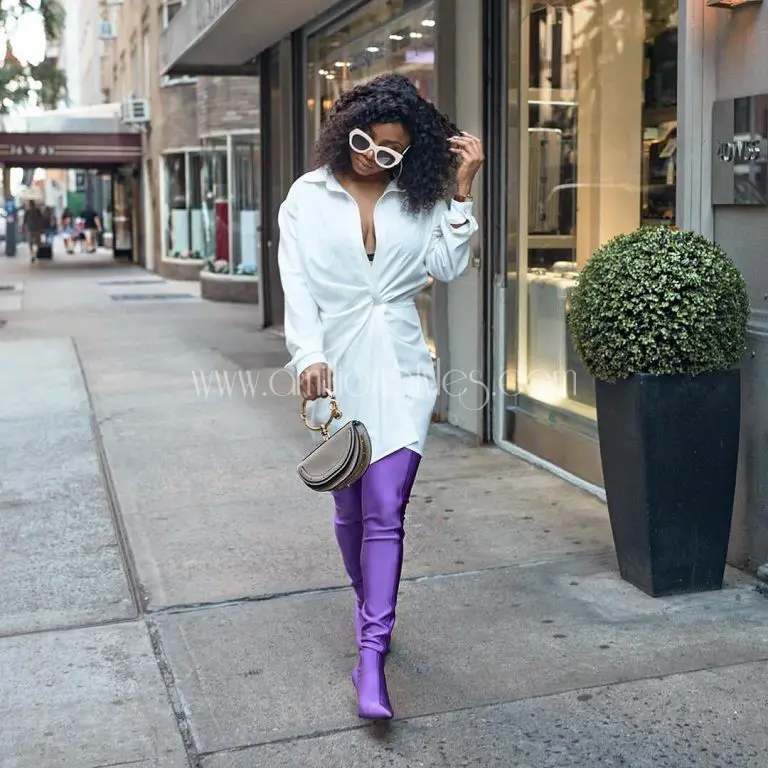Shoe Crush: Toke Makinwa Wearing Beautiful Purple Balenciaga Boots