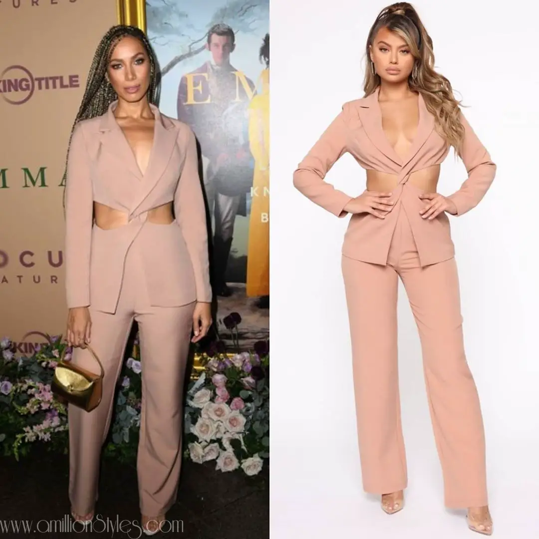 Leona Lewis In Nude Cut-Out Fashion Nova Blazer Set
