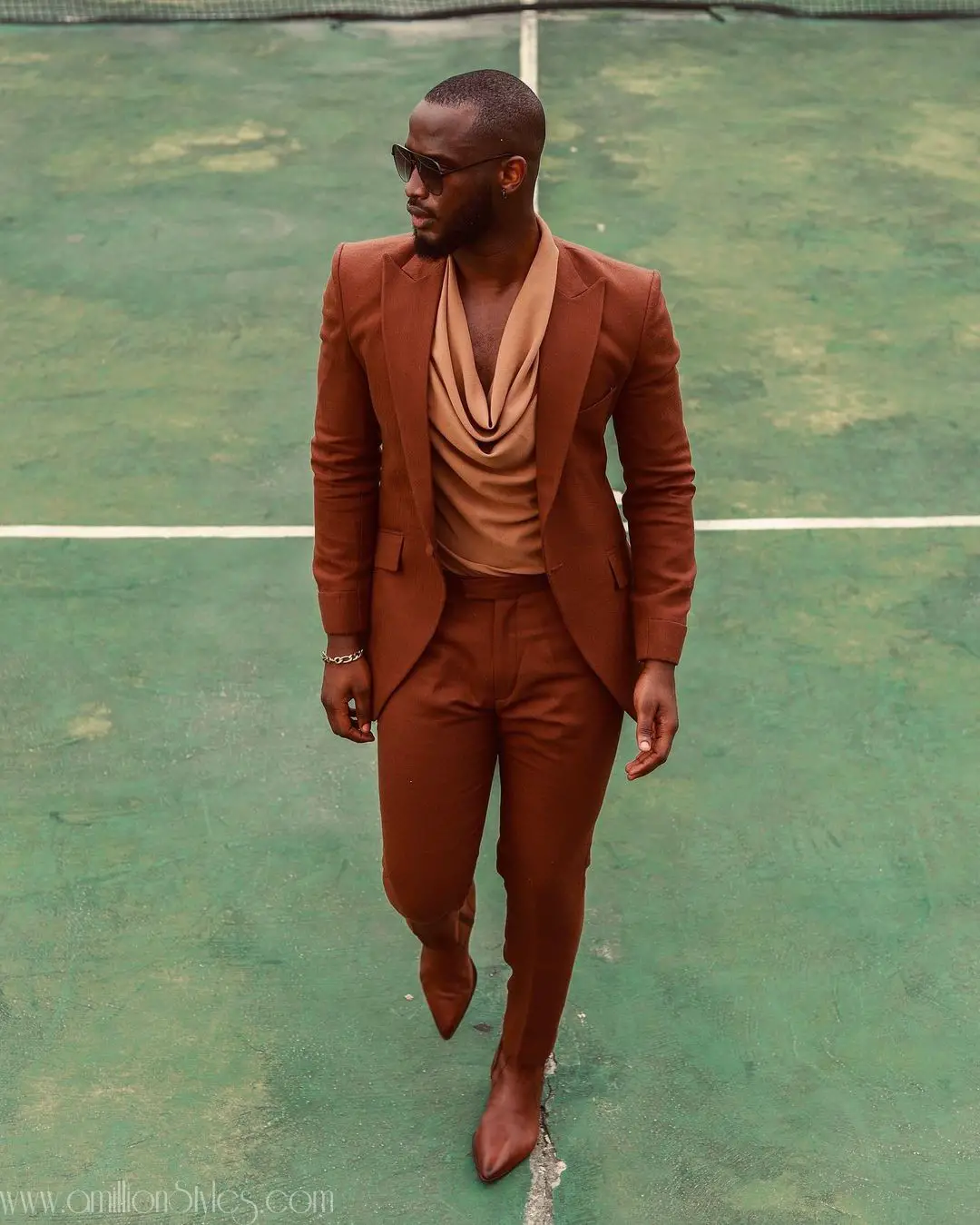 Temisan Emmanuel Looked Luscious In Cream Shirt And Brown Suit