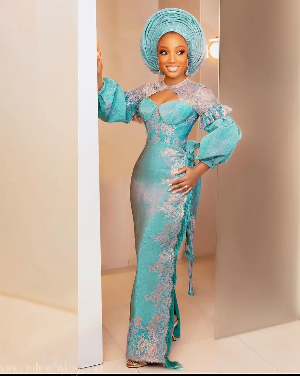 Check Out These Blue And Brown Yoruba Wedding Styles