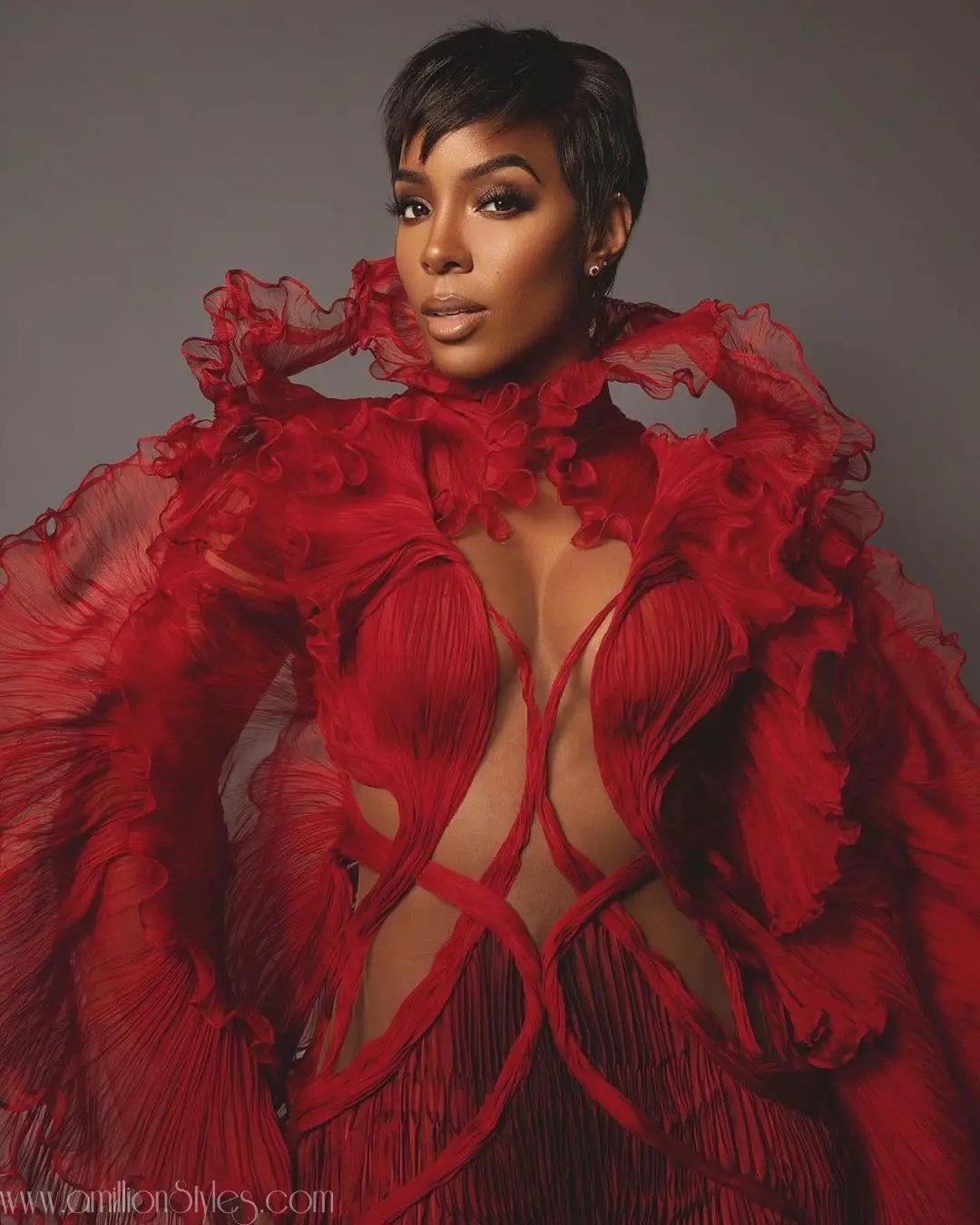 Kelly Rowland Dazzled In This Fiery Red Dress From Iris van Herpen