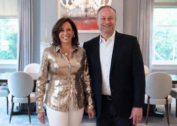 Vice President @kamalaharris looked radiant in a gold sequin @laquan_smith top t