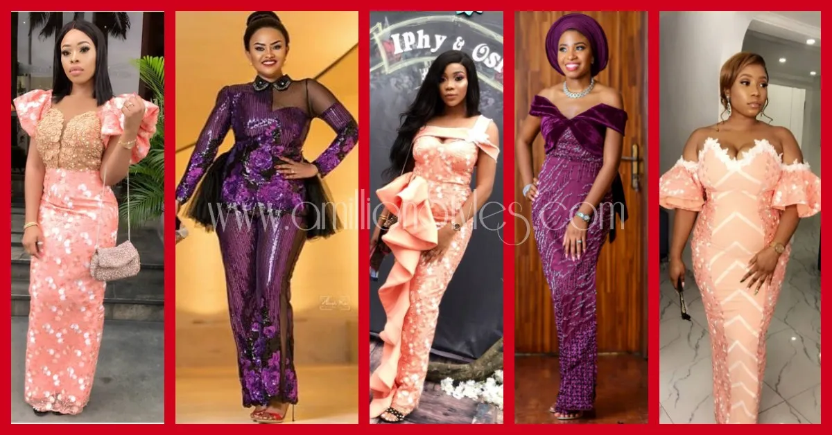 Purple And Peach Lace Asoebi Styles!