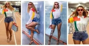 Beyoncé Shows Off Her Hot Legs In Studded Denim