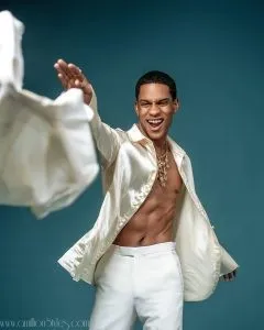 Denola Grey Is Stylish In Cream Silk Shirt And White Suit