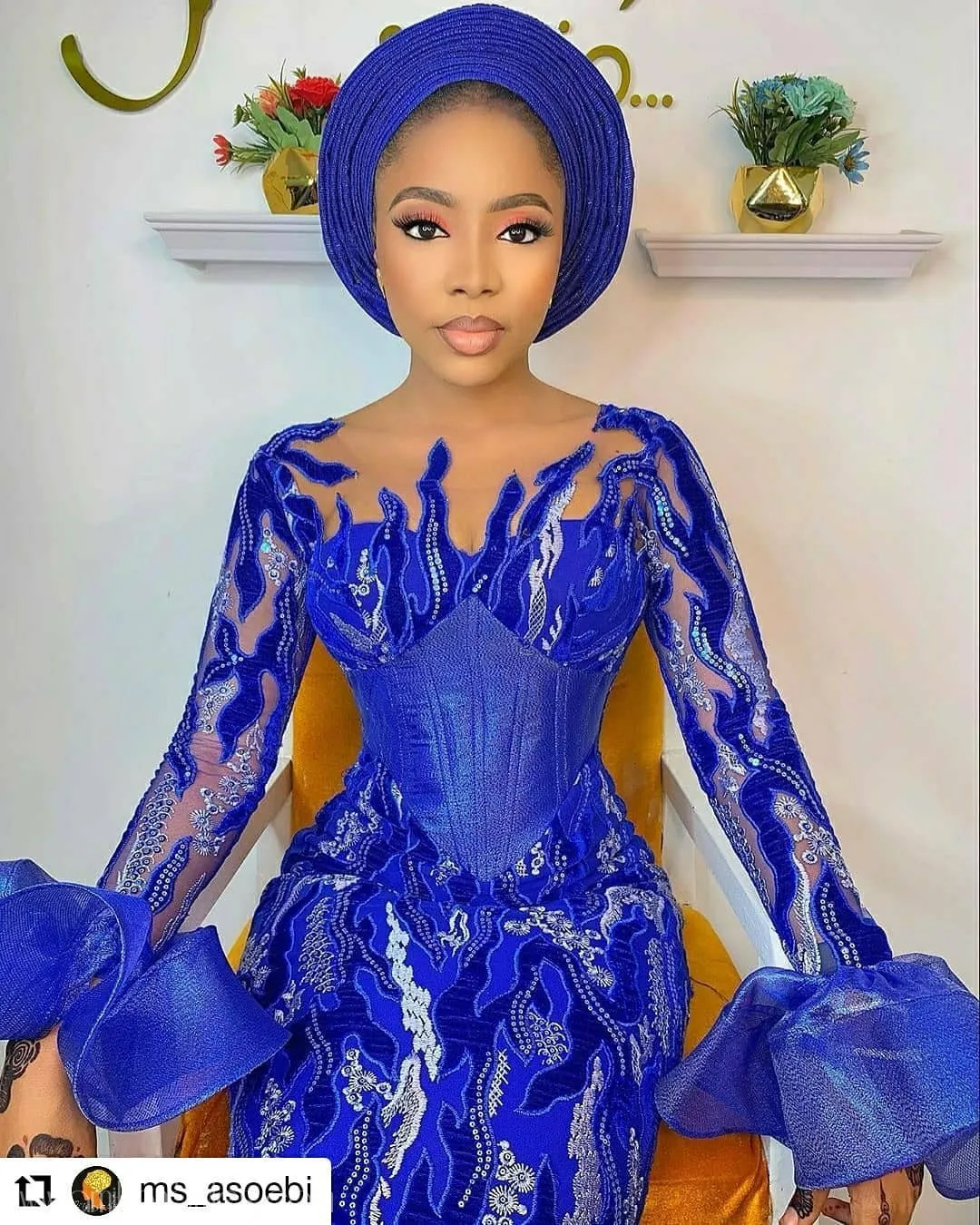 2021 Asoebi Trends: Corset Dress With Long Bell Sleeves
