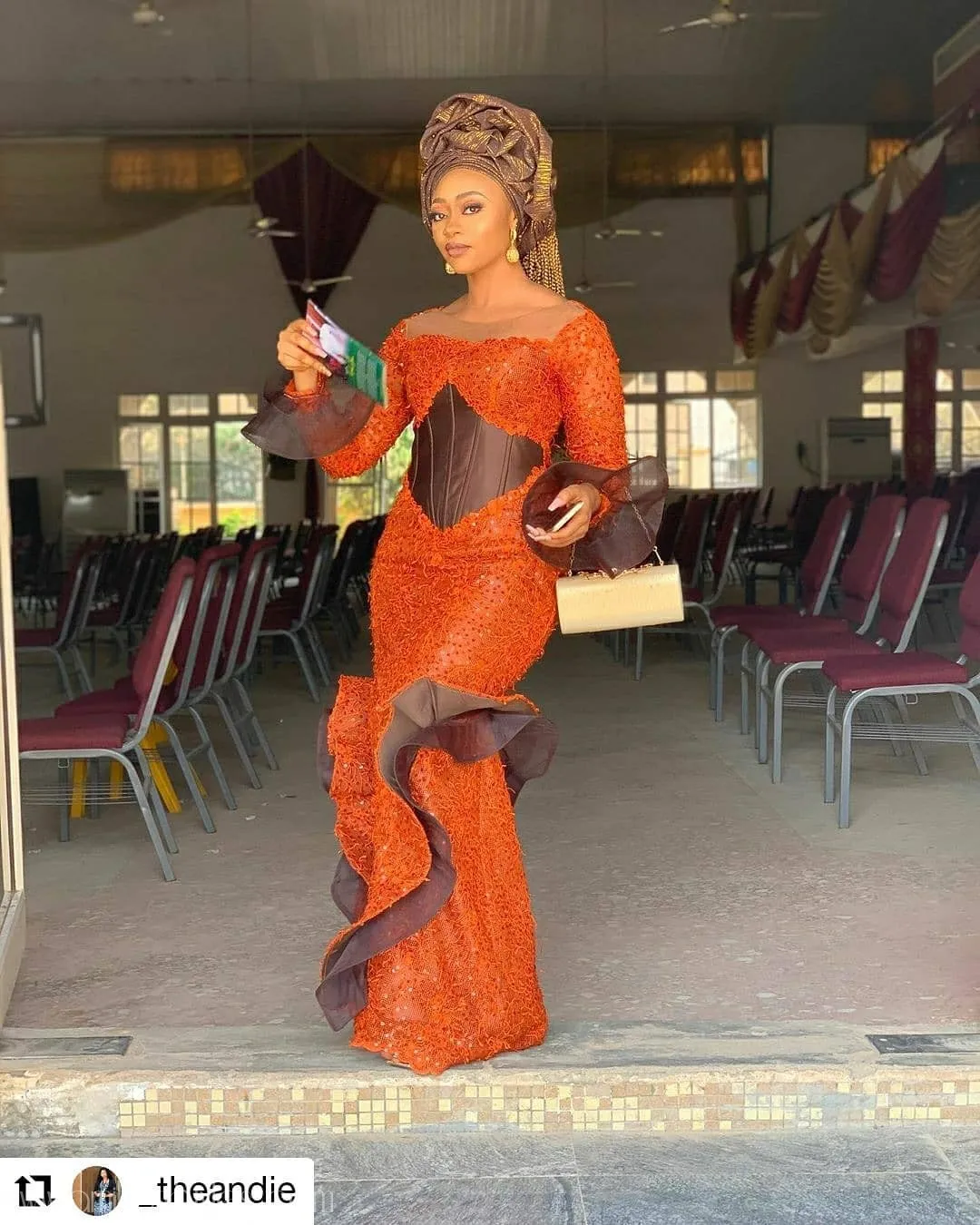 2021 Asoebi Trends: Corset Dress With Long Bell Sleeves