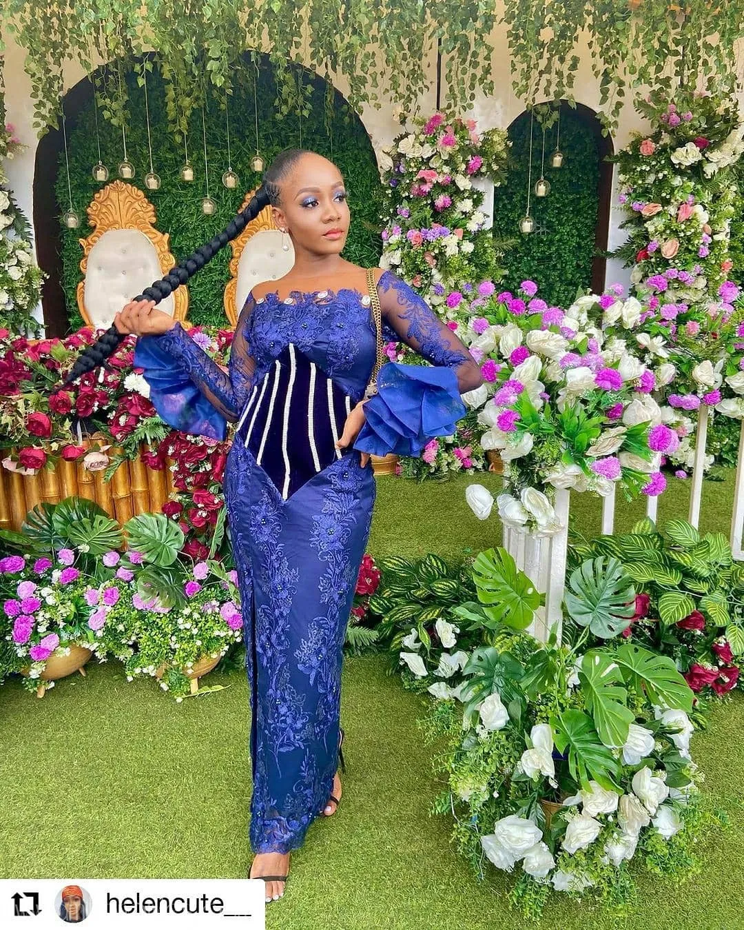 2021 Asoebi Trends: Corset Dress With Long Bell Sleeves