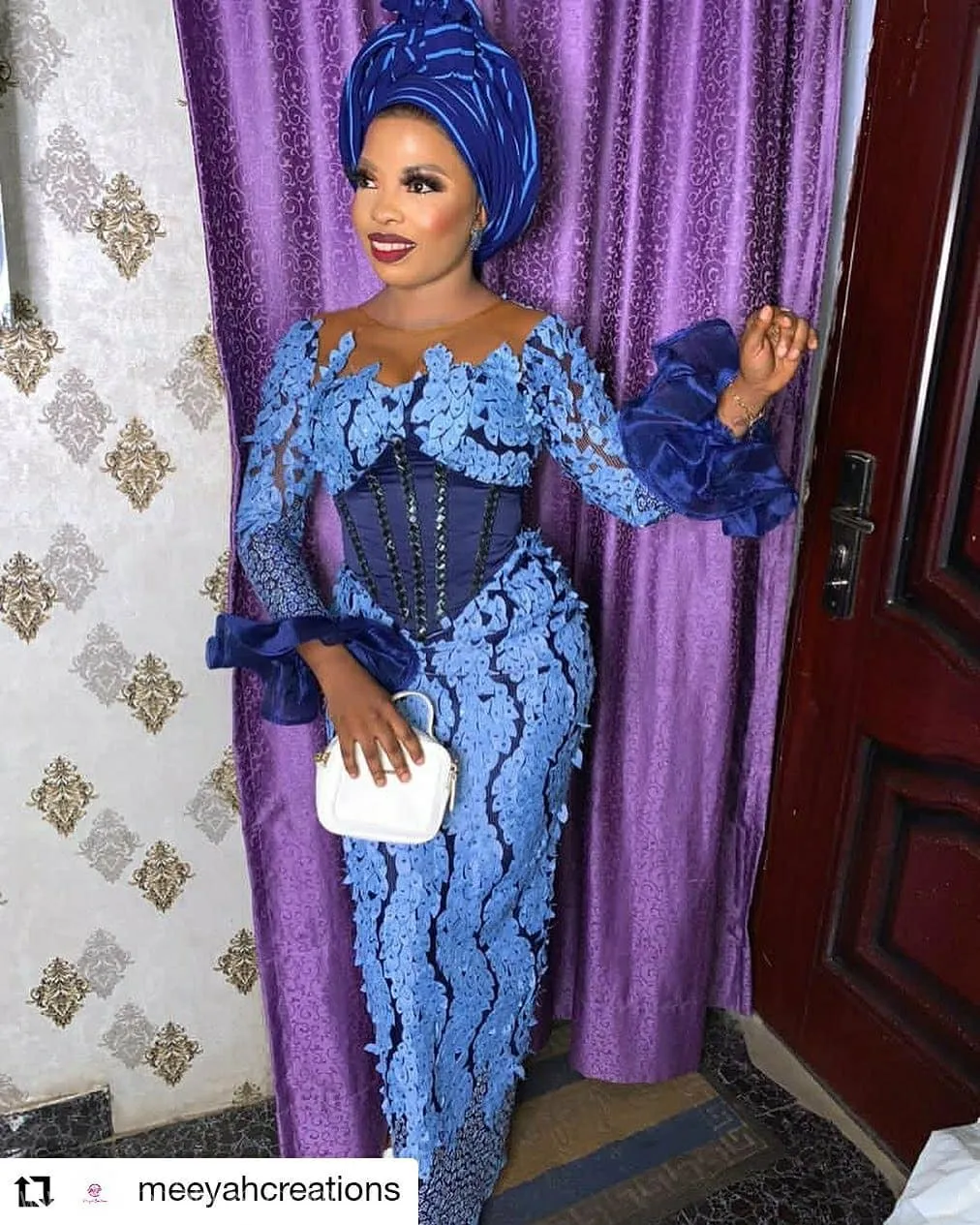 2021 Asoebi Trends: Corset Dress With Long Bell Sleeves