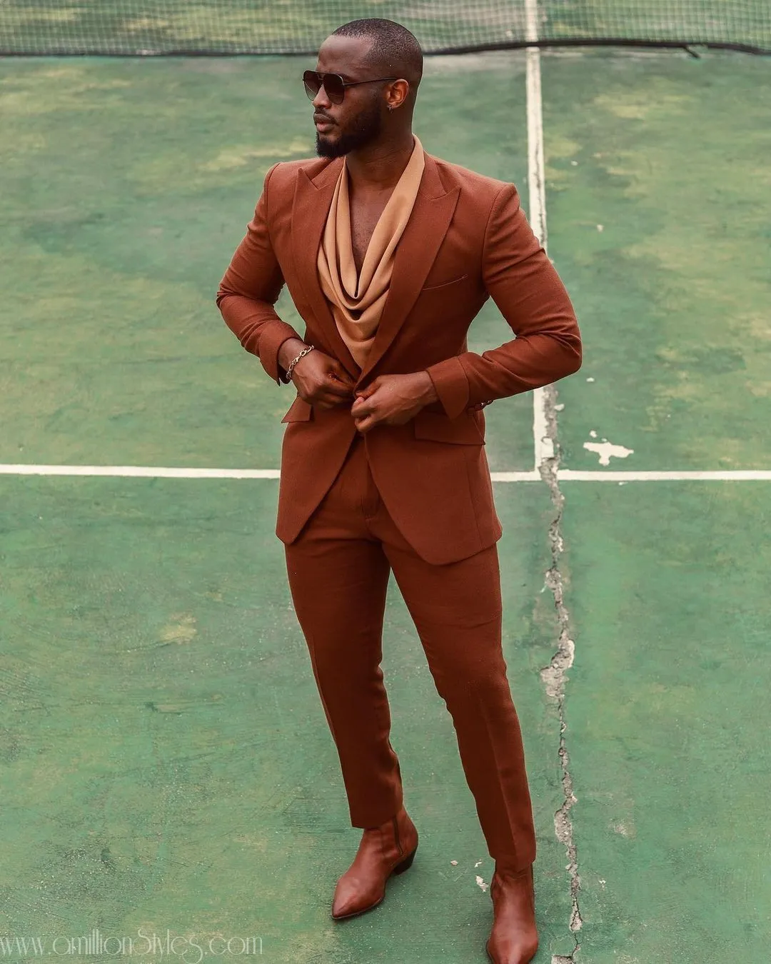 Temisan Emmanuel Looked Luscious In Cream Shirt And Brown Suit