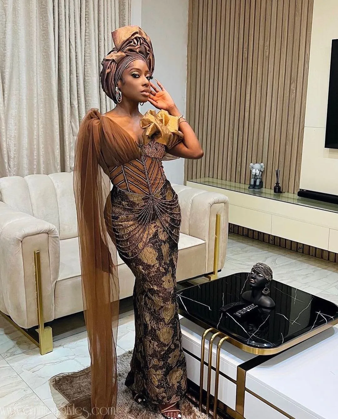 A Chocolate Love Story: A Look At Our Favorite Asoebi Styles At Ini Dima Okogie's Wedding