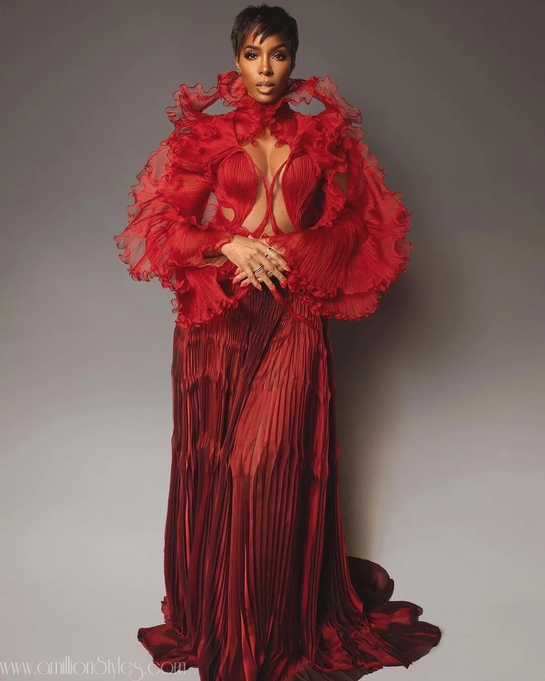 Kelly Rowland Dazzled In This Fiery Red Dress From Iris van Herpen