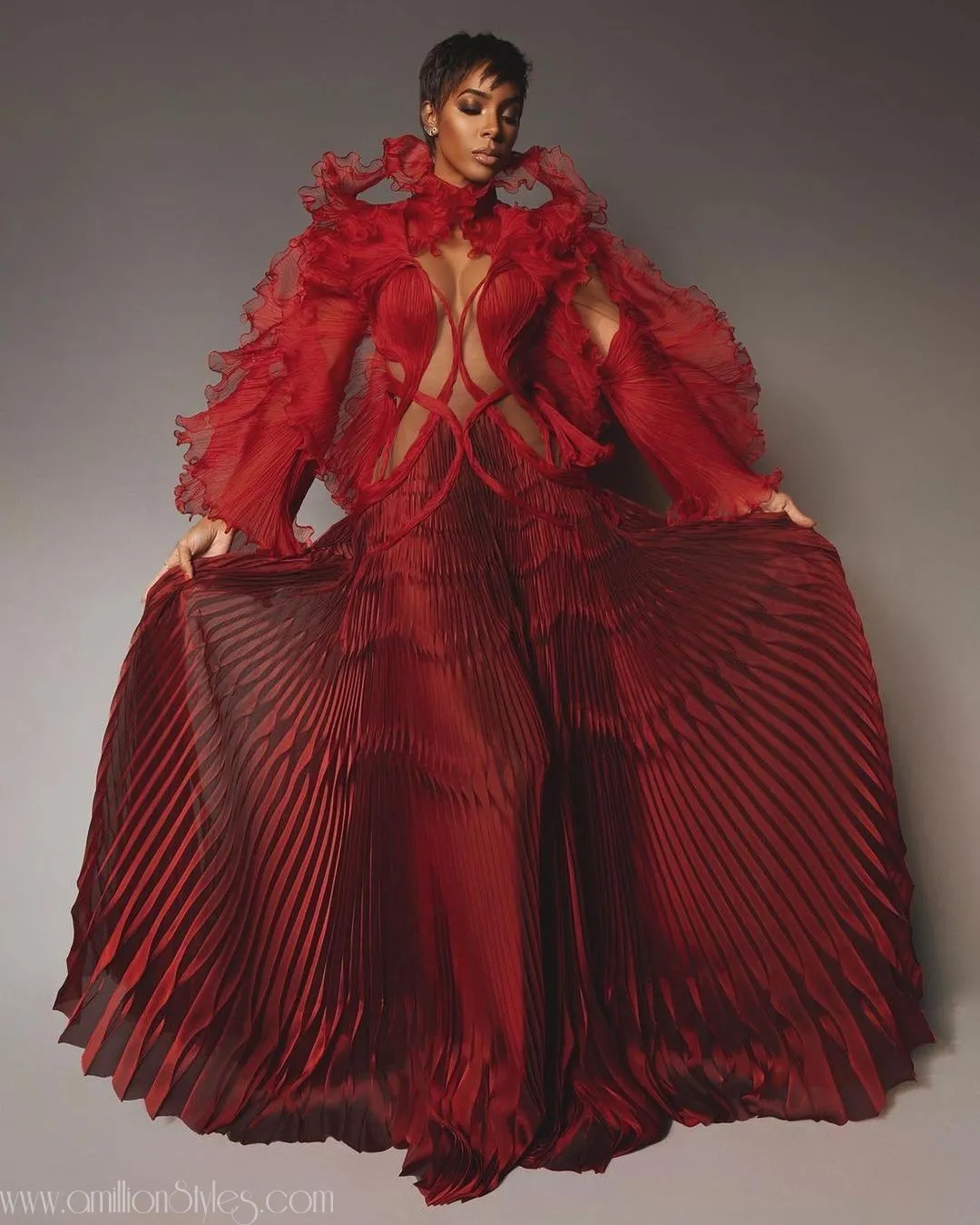 Kelly Rowland Dazzled In This Fiery Red Dress From Iris van Herpen